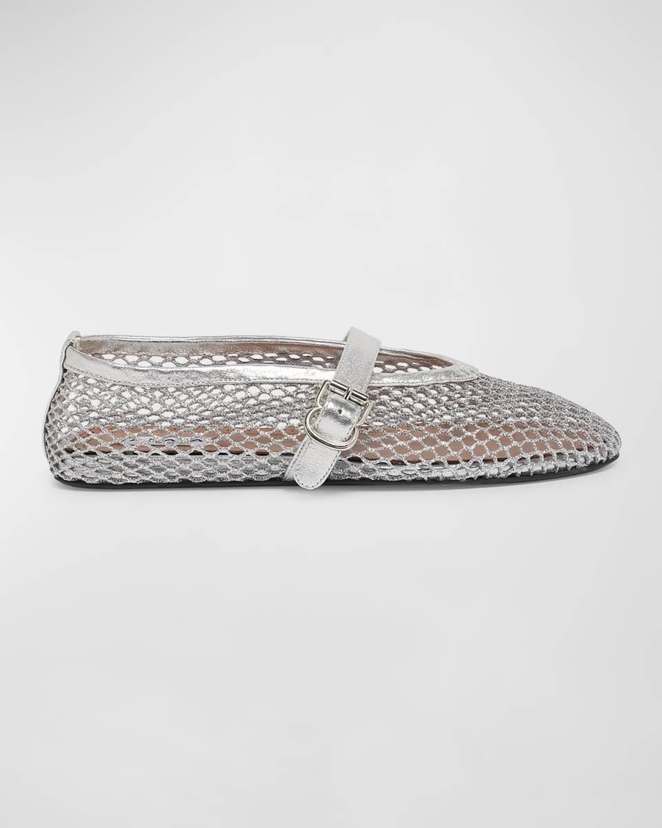 Metallic Net Mary Jane Ballerina Flats